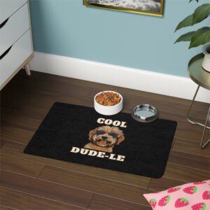 Poodle Doodles pet food mat with cool dude-le design