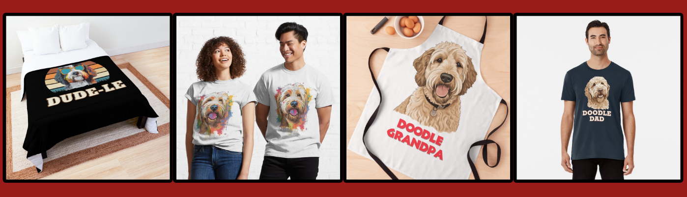 For Doodle People banner - showing products for people with poodle doodle graphics available on redbubble