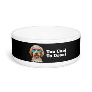 Too Cool To Drool Cream-Colored Labradoodle Wearing Sunglasses Poodle Doodles Cool Dog Pet food bowl