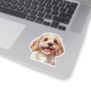 White Poodle Doodle Puppy Dog Smiling Kiss-Cut Sticker